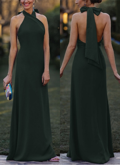 Sheath/Column Halter Sleeveless Floor-Length Elastic Satin Evening Dresses