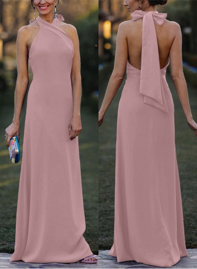 Sheath/Column Halter Sleeveless Floor-Length Elastic Satin Evening Dresses