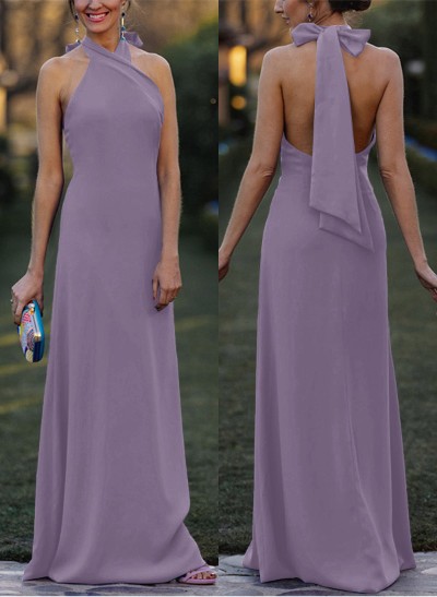 Sheath/Column Halter Sleeveless Floor-Length Elastic Satin Evening Dresses