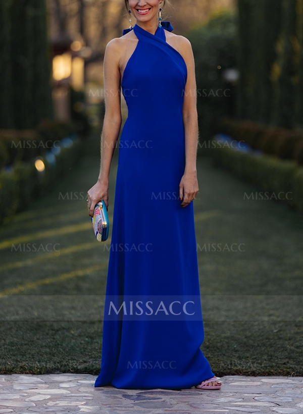 Sheath/Column Halter Sleeveless Floor-Length Elastic Satin Evening Dresses