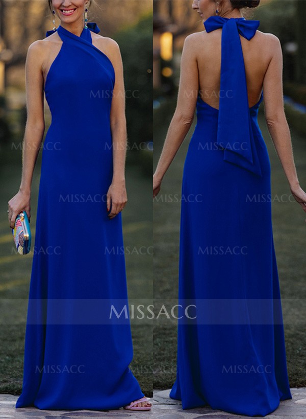 Sheath/Column Halter Sleeveless Floor-Length Elastic Satin Evening Dresses