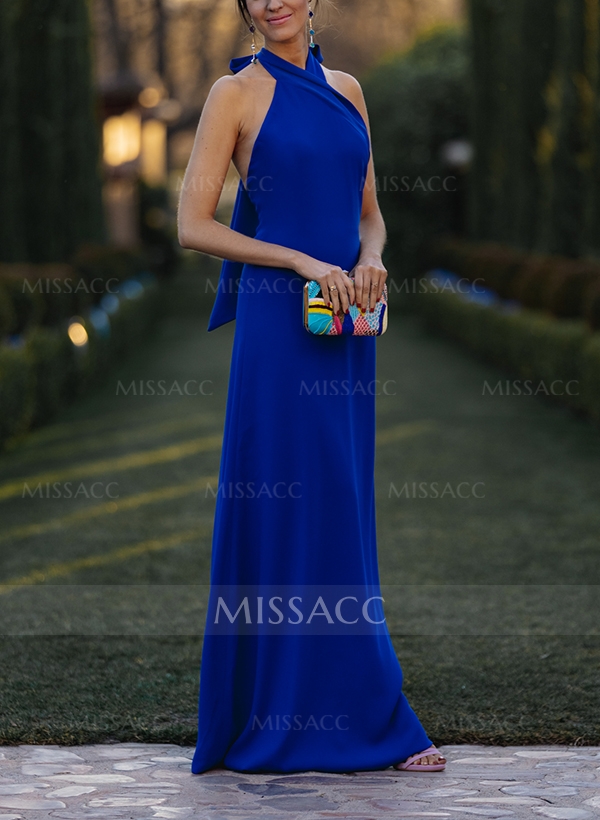 Sheath/Column Halter Sleeveless Floor-Length Elastic Satin Evening Dresses