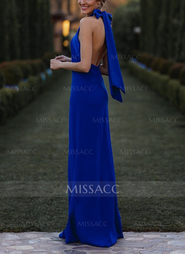 Sheath/Column Halter Sleeveless Floor-Length Elastic Satin Evening Dresses