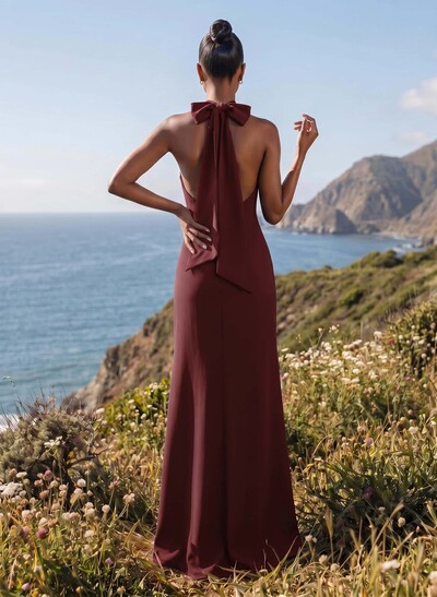 Sheath/Column Halter Sleeveless Floor-Length Elastic Satin Evening Dresses