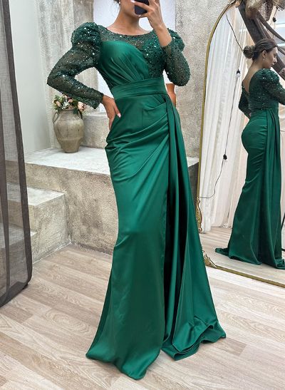 Trumpet/Mermaid Scoop Neck Long Sleeves Sequined Evening Dresses