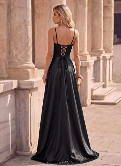 Strappy Satin A-Line Formal Dress With Split
