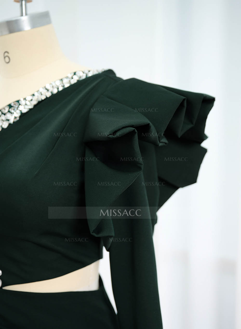 One-Shoulder Long Sleeves Beading Evening Dresses