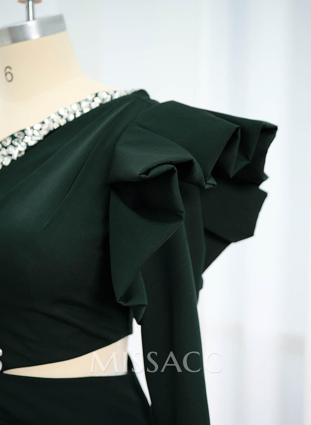 One-Shoulder Long Sleeves Beading Evening Dresses