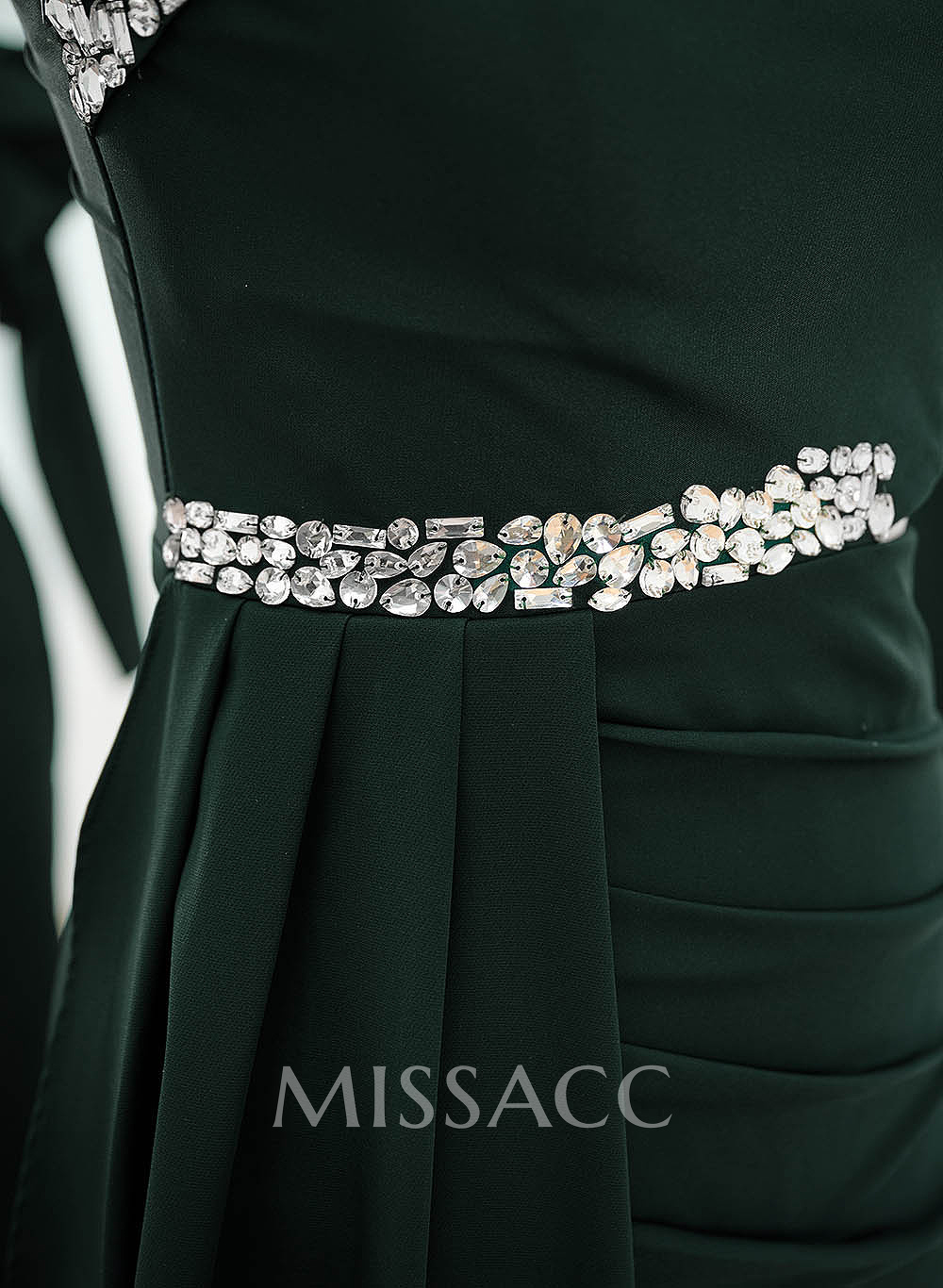One-Shoulder Long Sleeves Beading Evening Dresses