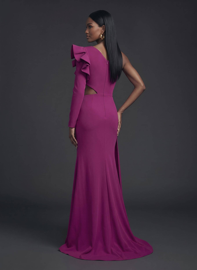 One-Shoulder Long Sleeves Beading Evening Dresses