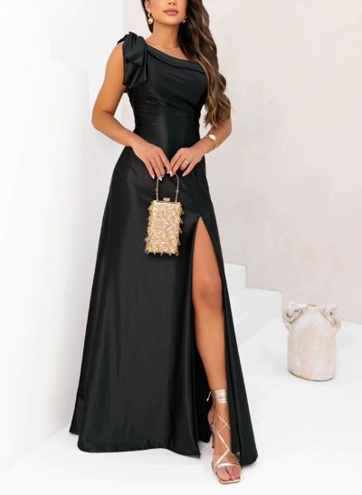 Noble one shoulder sleeveless a-line sequined satin Evening dresses main image 1
