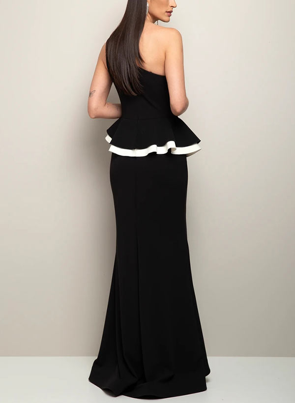 One-Shoulder Sleeveless Floor-Length Evening Dresses With Ruffle