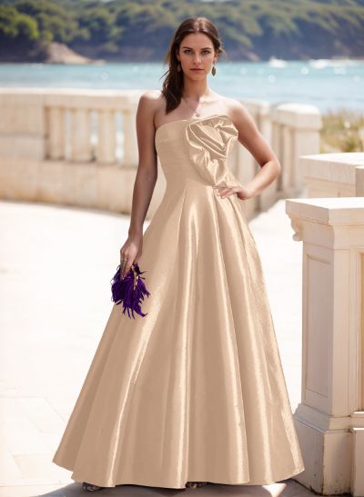 Elegant A-Line Strapless Sleeveless Floor-Length Evening Dresses