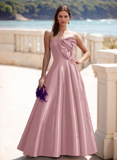 Elegant A-Line Strapless Sleeveless Floor-Length Evening Dresses