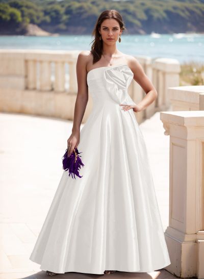 Elegant A-Line Strapless Sleeveless Floor-Length Evening Dresses