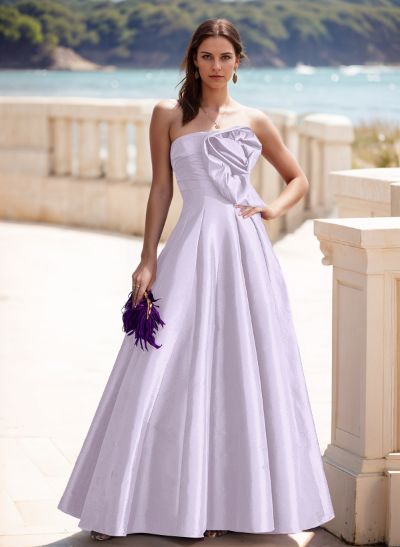 Elegant A-Line Strapless Sleeveless Floor-Length Evening Dresses