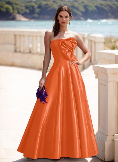 Elegant A-Line Strapless Sleeveless Floor-Length Evening Dresses