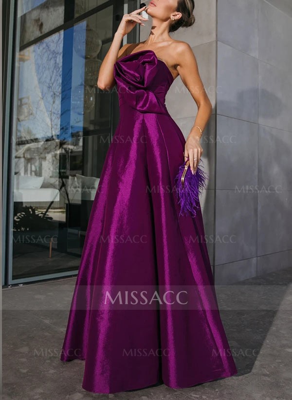 Elegant A-Line Strapless Sleeveless Floor-Length Evening Dresses