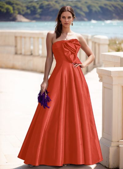 Elegant A-Line Strapless Sleeveless Floor-Length Evening Dresses