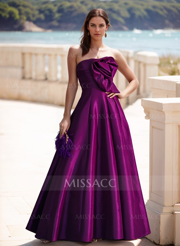 Elegant A-Line Strapless Sleeveless Floor-Length Evening Dresses