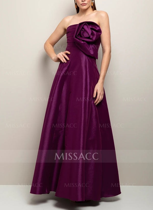 Elegant A-Line Strapless Sleeveless Floor-Length Evening Dresses