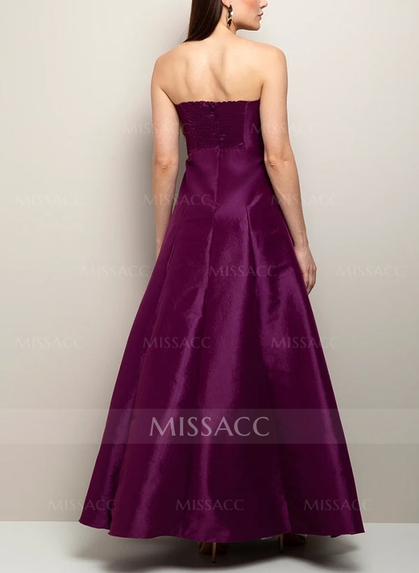 Elegant A-Line Strapless Sleeveless Floor-Length Evening Dresses