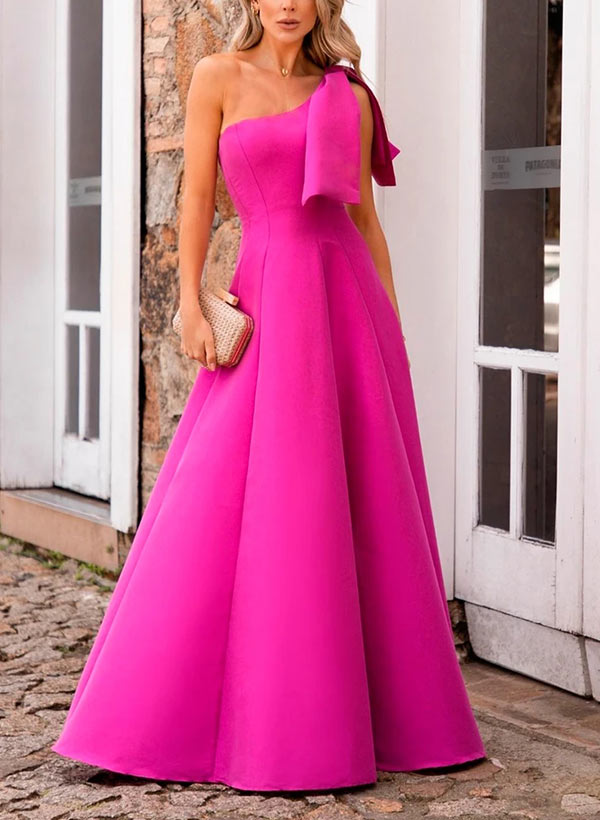 A-Line One-Shoulder Sleeveless Floor-Length Evening Dresses With Bow(s)