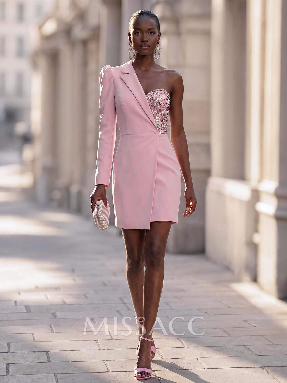 Column One-Shoulder Mini Sequined Blazer Homecoming Dresses Column One-Shoulder Mini Sequined Blazer Homecoming Dresses