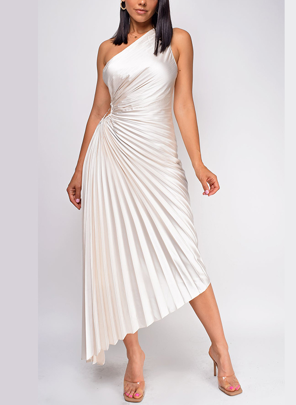 Sheath/Column One-Shoulder Asymmetrical Cocktail Dresses With Pleated