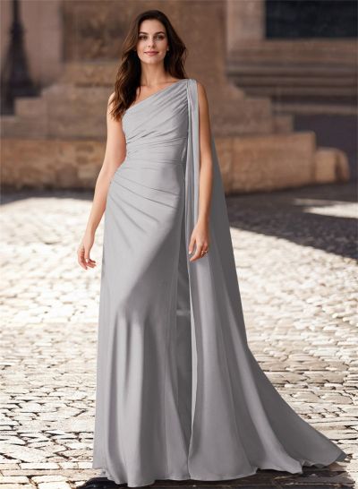 One-Shoulder Chiffon Cape Mother Of The Bride Dresses With Sheath/Column