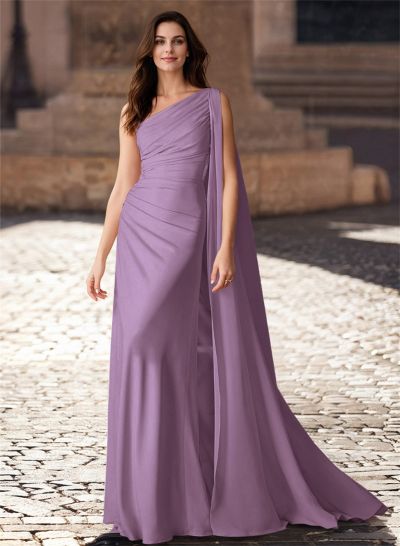 Sheath/Column V-Neck Half Sleeves Pleated Mother of the Bride & Groom Dresses with Belt & High Split main image 1