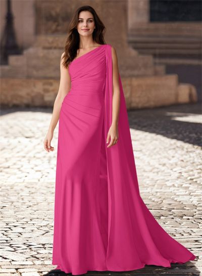 One-Shoulder Chiffon Cape Mother Of The Bride Dresses With Sheath/Column
