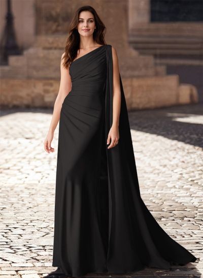 One-Shoulder Chiffon Cape Evening Dresses With Sheath/Column