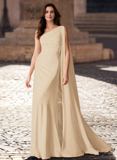 One-Shoulder Chiffon Cape Mother Of The Bride Dresses With Sheath/Column