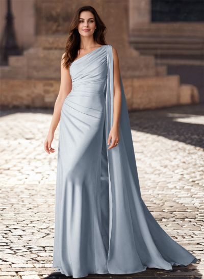 One-Shoulder Chiffon Cape Mother Of The Bride Dresses With Sheath/Column