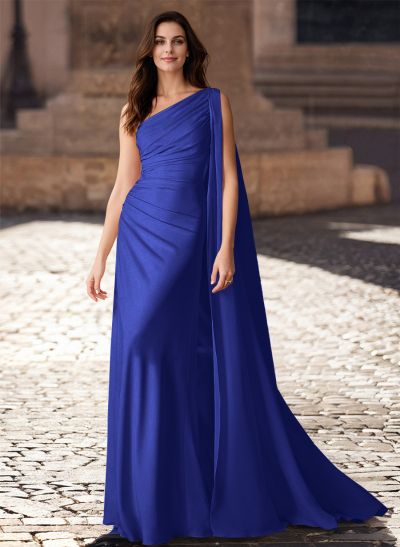 One-Shoulder Chiffon Cape Mother Of The Bride Dresses With Sheath/Column