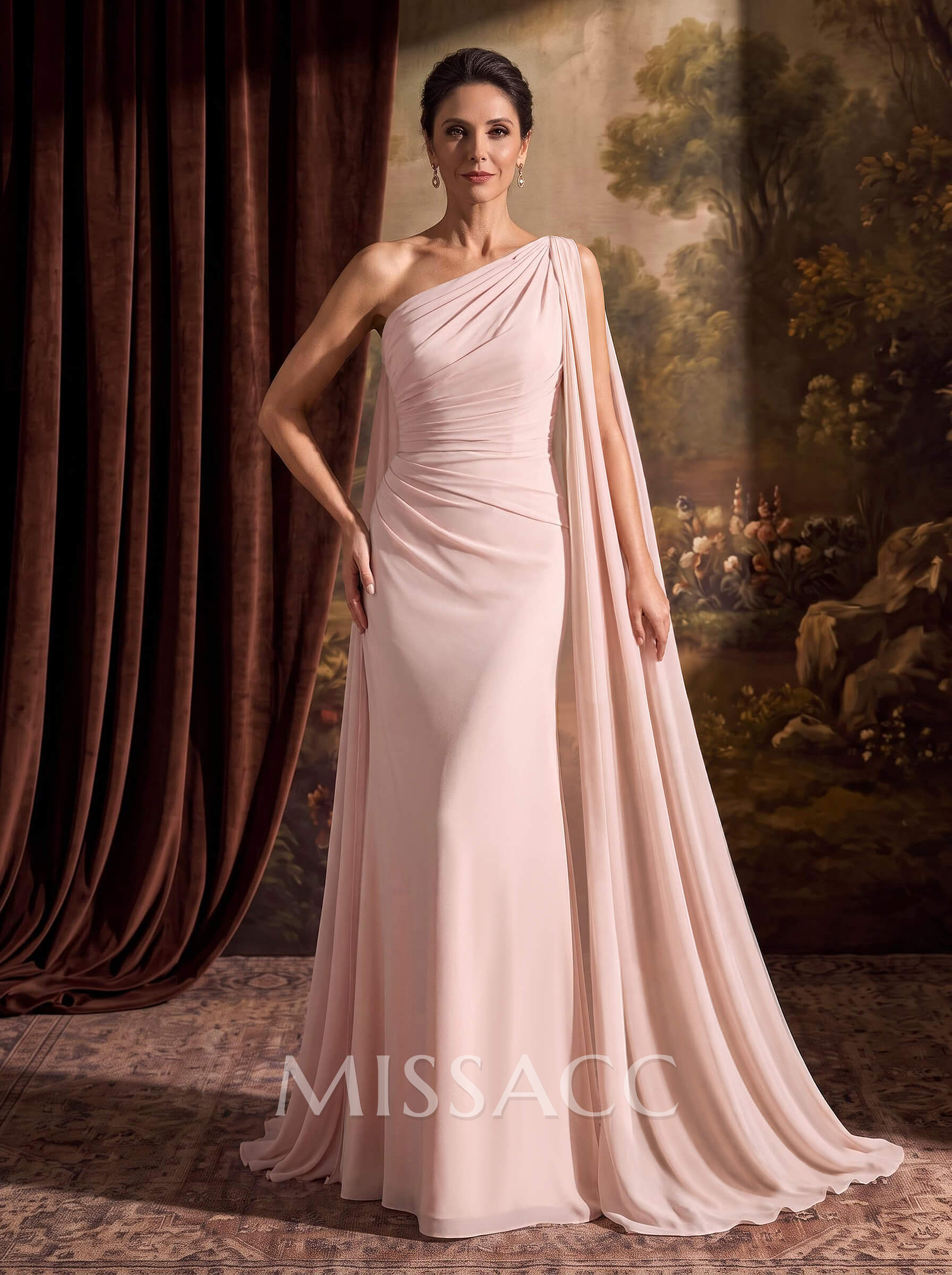One-Shoulder Chiffon Cape Mother Of The Bride Dresses With Sheath/Column One-Shoulder Chiffon Cape Mother Of The Bride Dresses With Sheath/Column