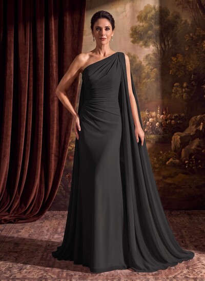 One-Shoulder Chiffon Cape Mother Of The Bride Dresses With Sheath/Column