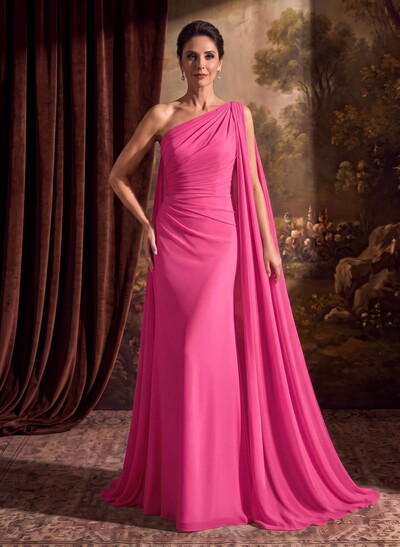 One-Shoulder Chiffon Cape Mother Of The Bride Dresses With Sheath/Column