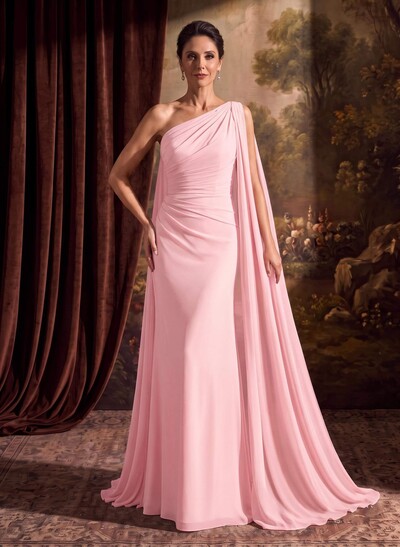 One-Shoulder Chiffon Cape Mother Of The Bride Dresses With Sheath/Column