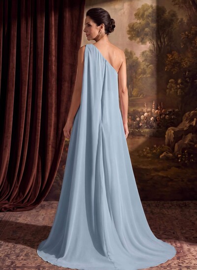 One-Shoulder Chiffon Cape Mother Of The Bride Dresses With Sheath/Column