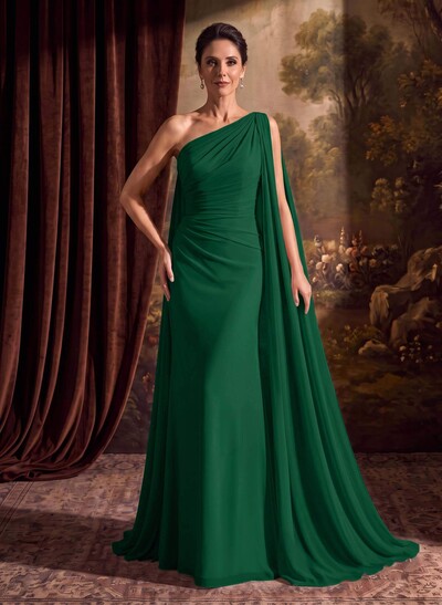 One-Shoulder Chiffon Cape Mother Of The Bride Dresses With Sheath/Column