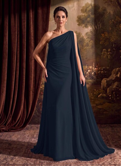 One-Shoulder Chiffon Cape Mother Of The Bride Dresses With Sheath/Column