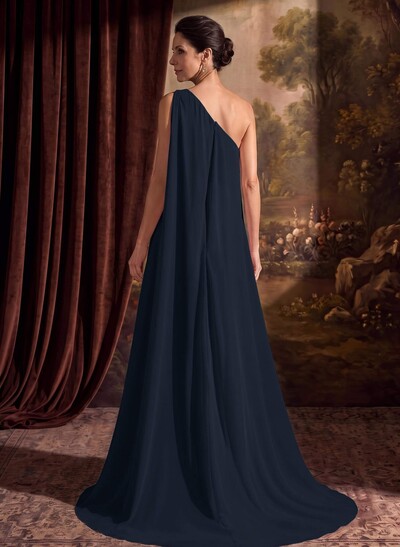 One-Shoulder Chiffon Cape Mother Of The Bride Dresses With Sheath/Column