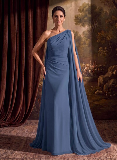 One-Shoulder Chiffon Cape Mother Of The Bride Dresses With Sheath/Column