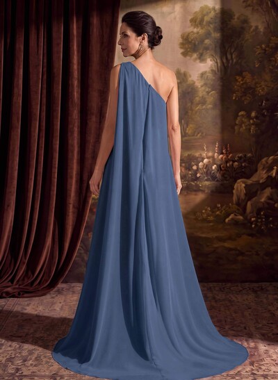 One-Shoulder Chiffon Cape Mother Of The Bride Dresses With Sheath/Column