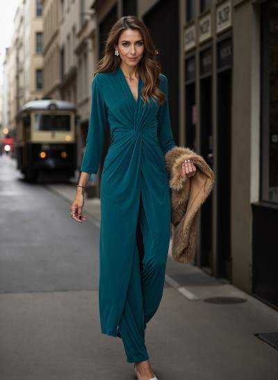 Jumpsuit/Pantsuit V-Neck Long Sleeves Mother Of The Bride Dresses