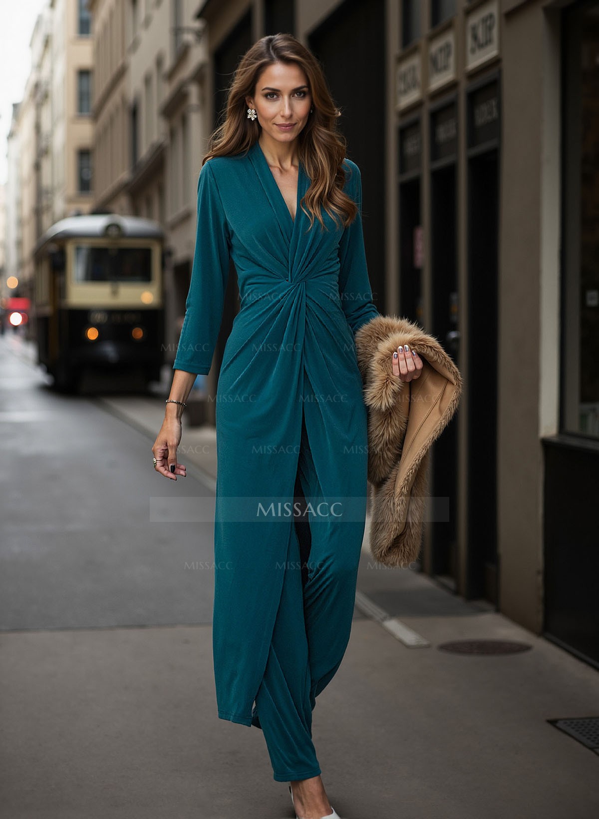 Jumpsuit/Pantsuit V-Neck Long Sleeves Mother Of The Bride Dresses