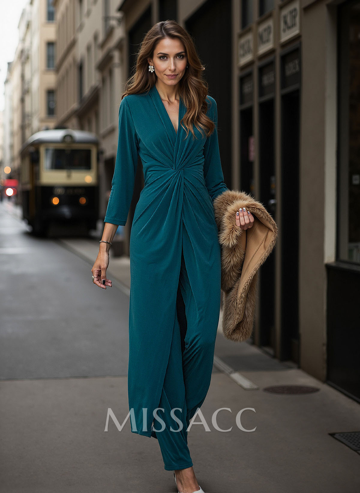 Jumpsuit/Pantsuit V-Neck Long Sleeves Mother Of The Bride Dresses