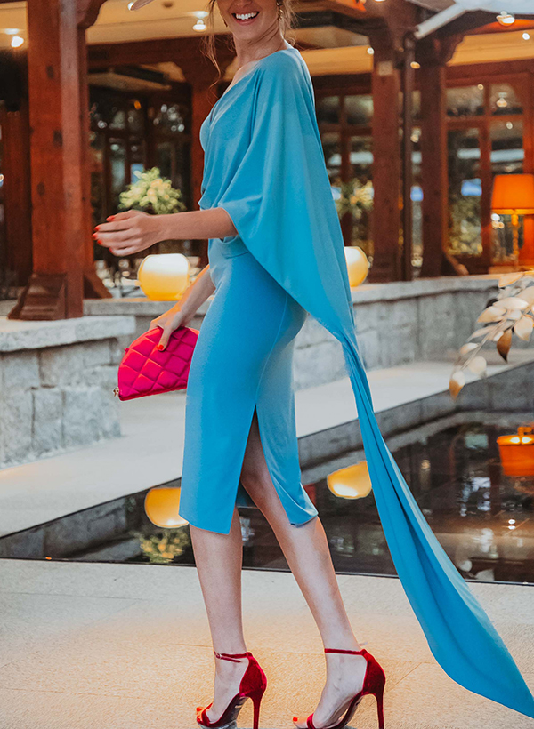 Sheath/Column V-Neck Sleeveless Jersey Cocktail Dresses